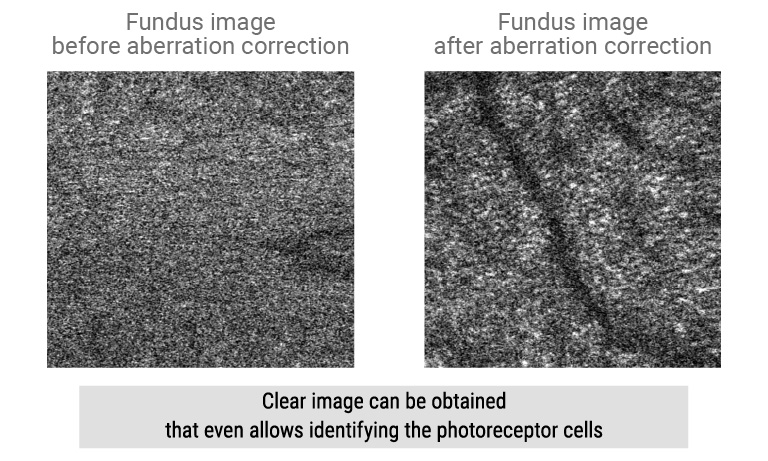 Comparison before and after aberration correction for fundus camera